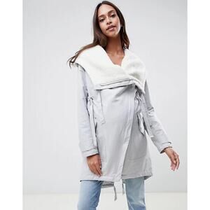 ASOS DESIGN Women’s Gray Borg Liner Waterfall Hooded Parka Size 2 - Outdoor